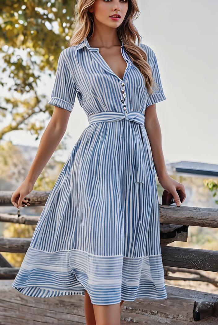 fashion striped temperament midi dress 115751