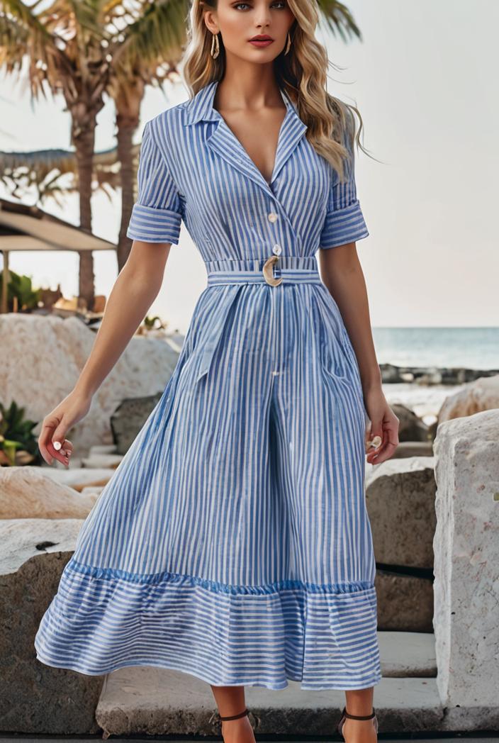 fashion striped temperament midi dress 115752