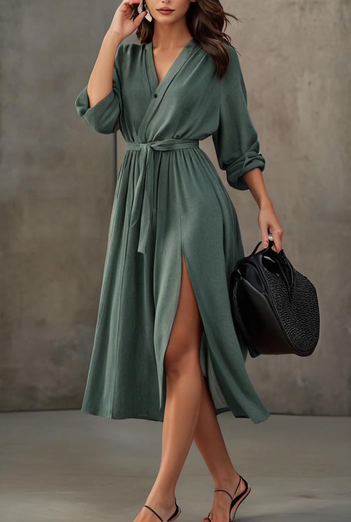 loose large size deep v button shirt dress 123618