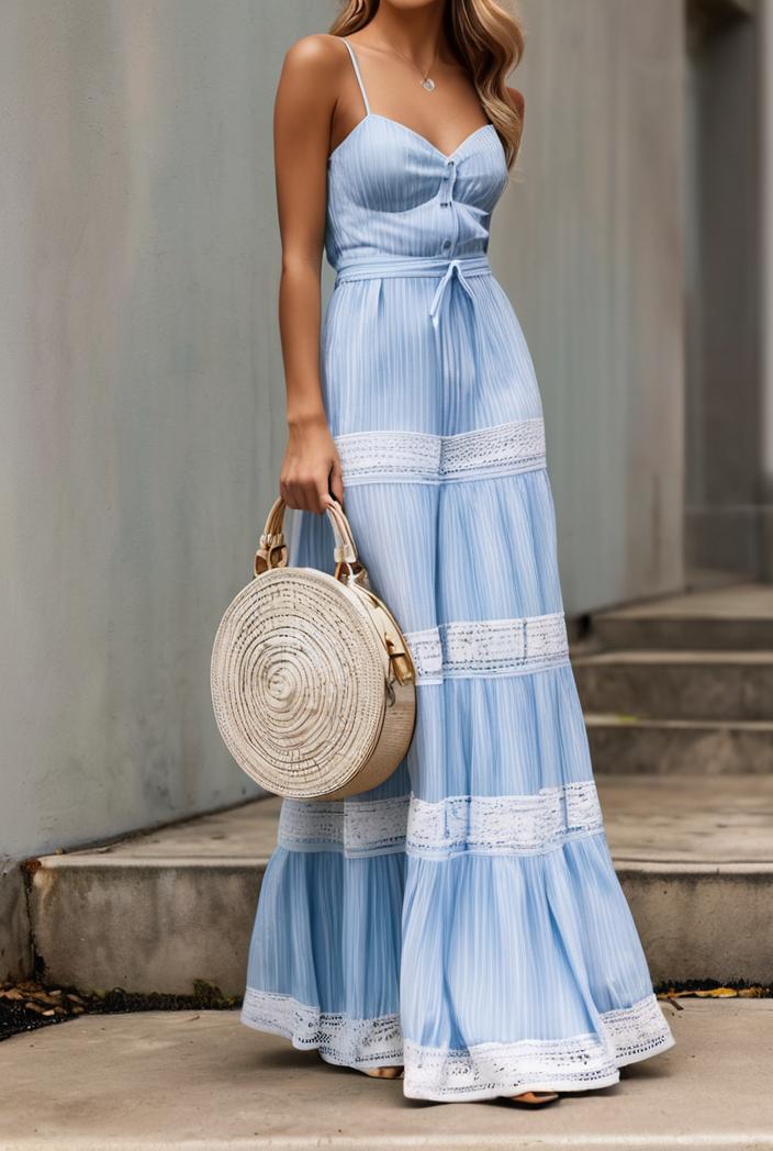 sling belted striped sleeveless dress 148100
