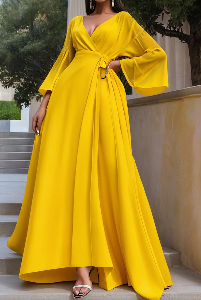 v neck long sleeve pleated dress 110926