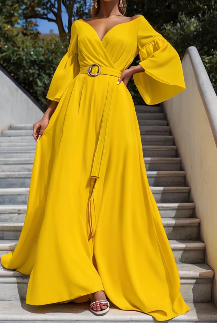 v neck long sleeve pleated dress 110929