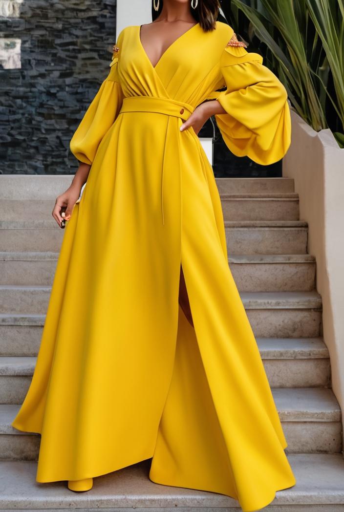 v neck long sleeve pleated dress 110930