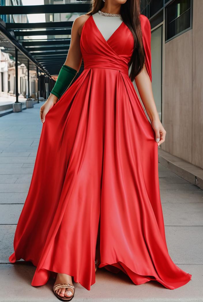 v neck long sleeve pleated dress 110931