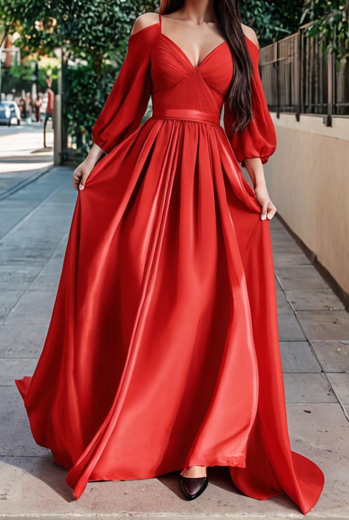 v neck long sleeve pleated dress 110933