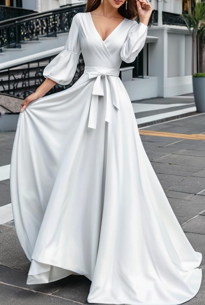 v neck long sleeve pleated dress 110939