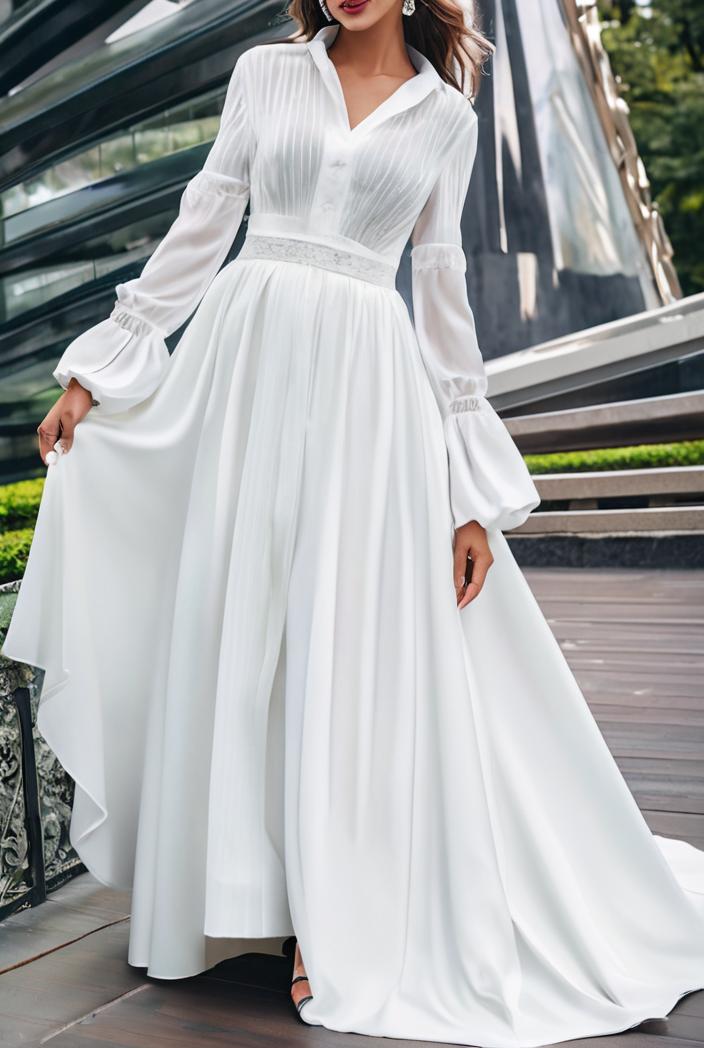 v neck long sleeve pleated dress 110940