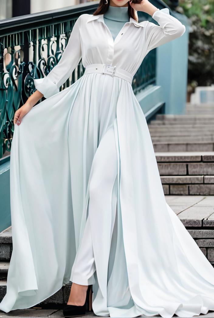 v neck long sleeve pleated dress 110943
