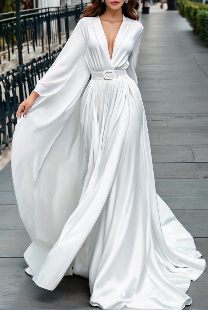 v neck long sleeve pleated dress 110945