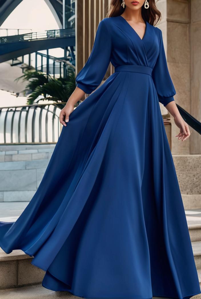 v neck long sleeve pleated dress 110947
