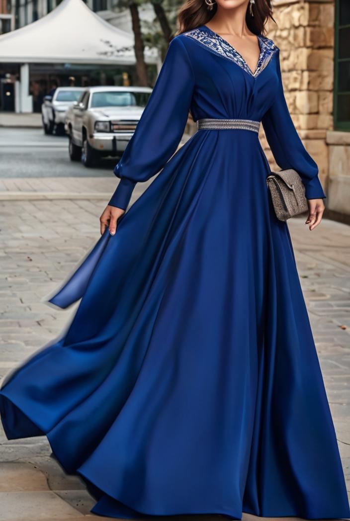 v neck long sleeve pleated dress 110948