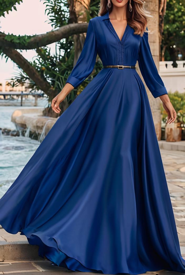 v neck long sleeve pleated dress 110949