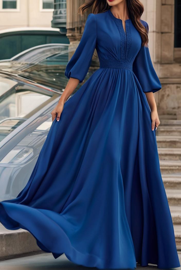 v neck long sleeve pleated dress 110950