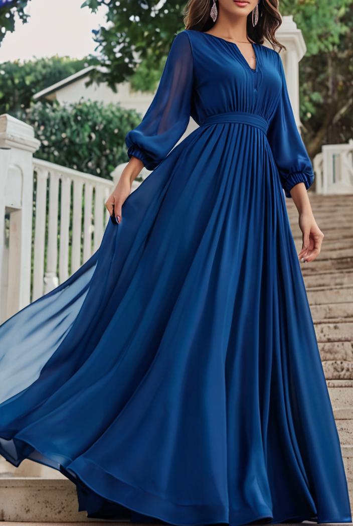 v neck long sleeve pleated dress 110951