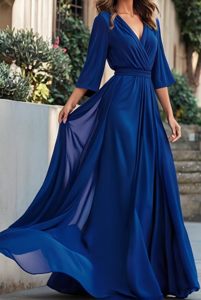 v neck long sleeve pleated dress 110952