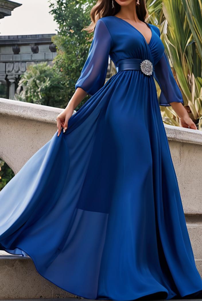 v neck long sleeve pleated dress 110954