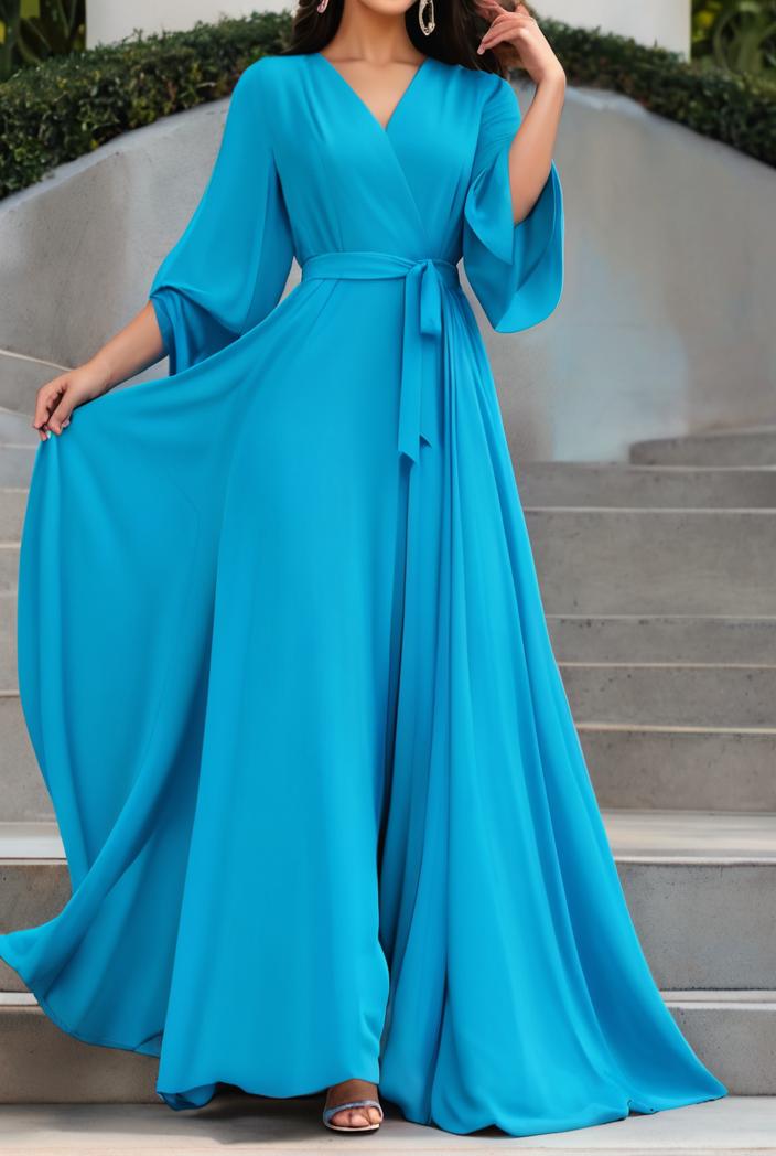 v neck long sleeve pleated dress 110955
