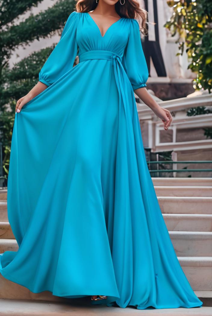 v neck long sleeve pleated dress 110956