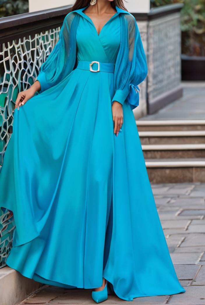 v neck long sleeve pleated dress 110959