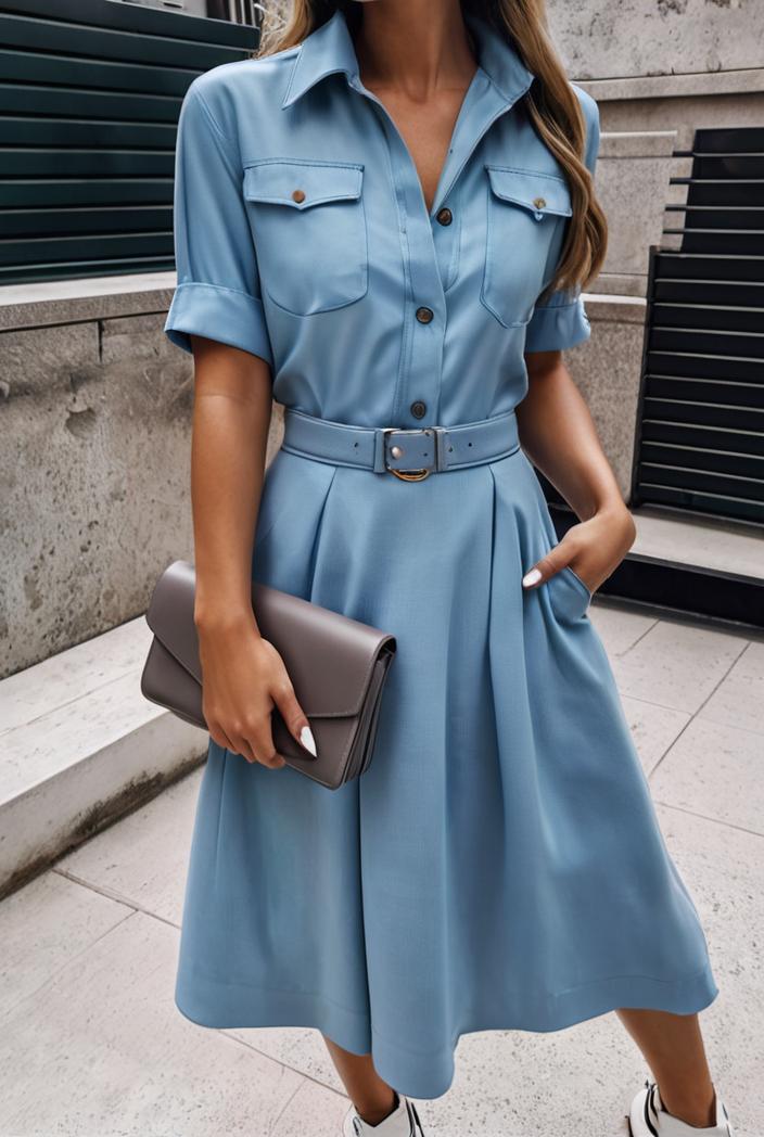 a line flap pockets rolled sleeve v neck casual lapel denim maxi dresses 122397
