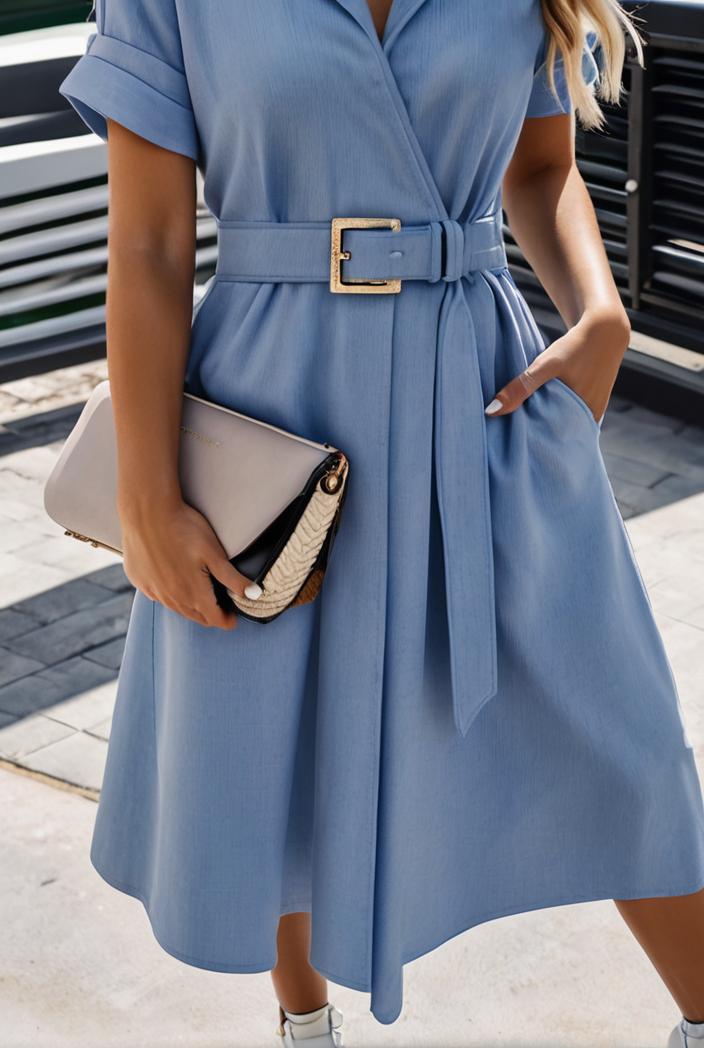 a line flap pockets rolled sleeve v neck casual lapel denim maxi dresses 122406