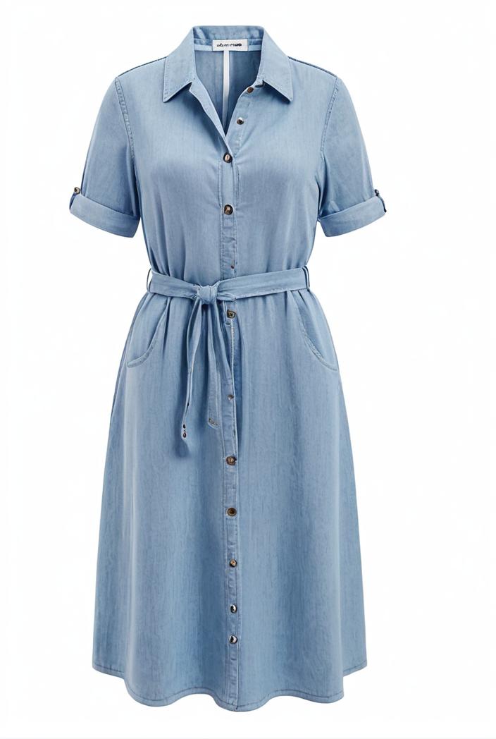 a line flap pockets rolled sleeve v neck casual lapel denim maxi dresses 122412