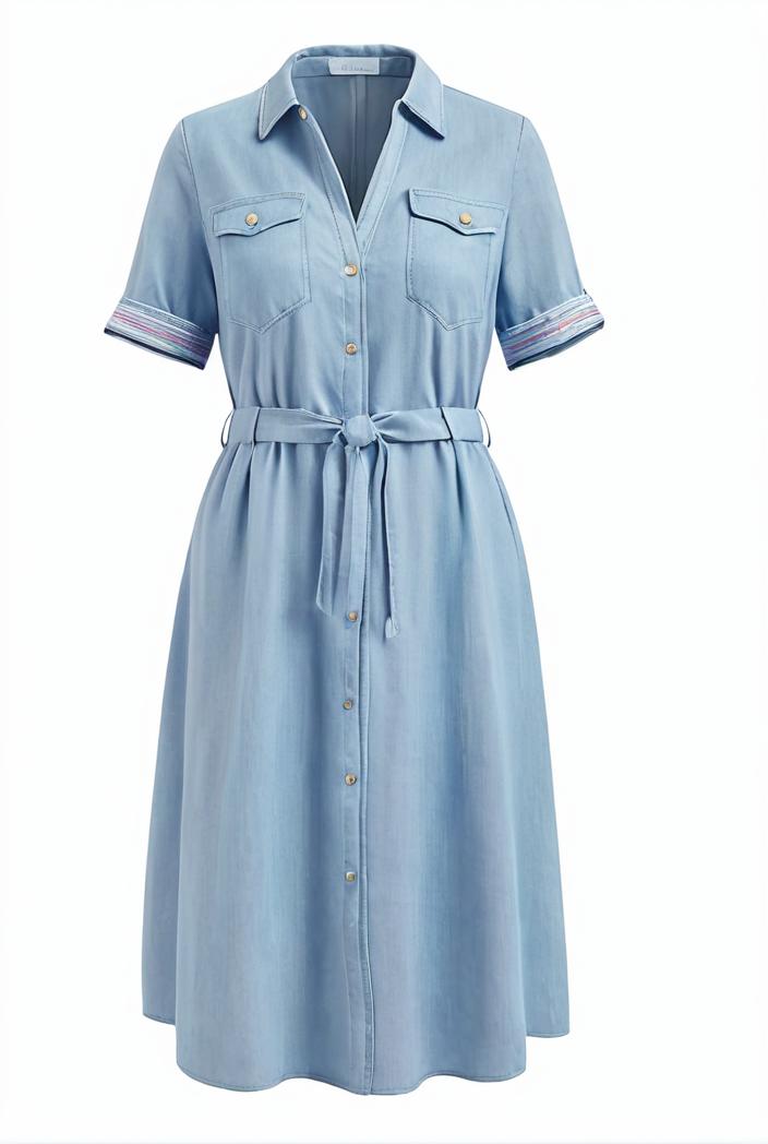 a line flap pockets rolled sleeve v neck casual lapel denim maxi dresses 122413