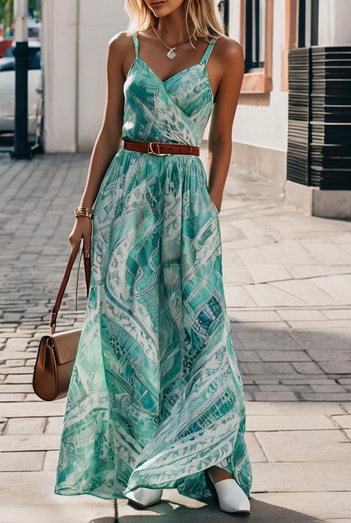 boho print halterneck sleeveless dress 123350