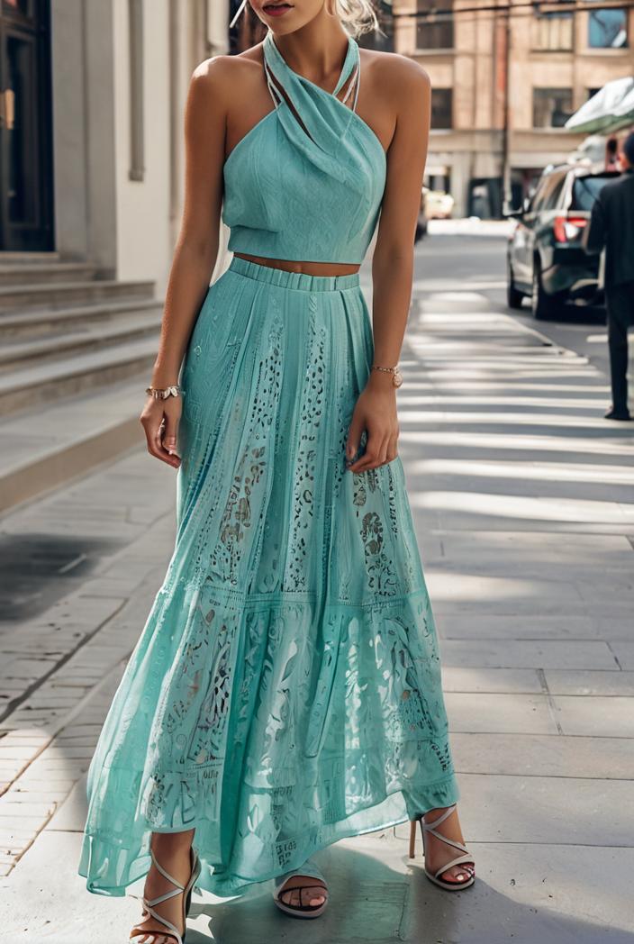 boho print halterneck sleeveless dress 123354