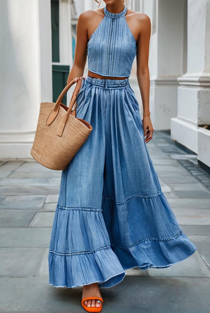 boho print halterneck sleeveless dress 123371