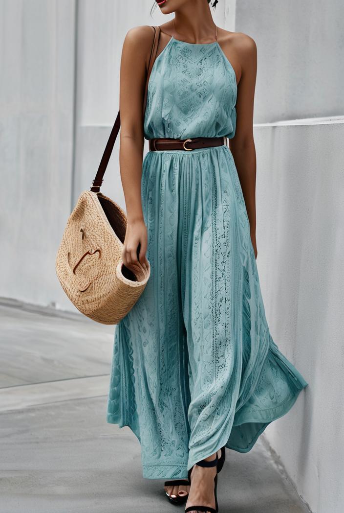 boho print halterneck sleeveless dress 123374