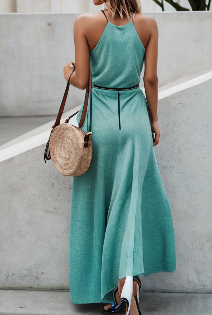 boho print halterneck sleeveless dress 123376