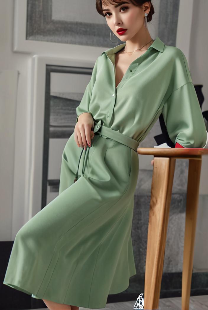 casual v neck long sleeve dress 102723