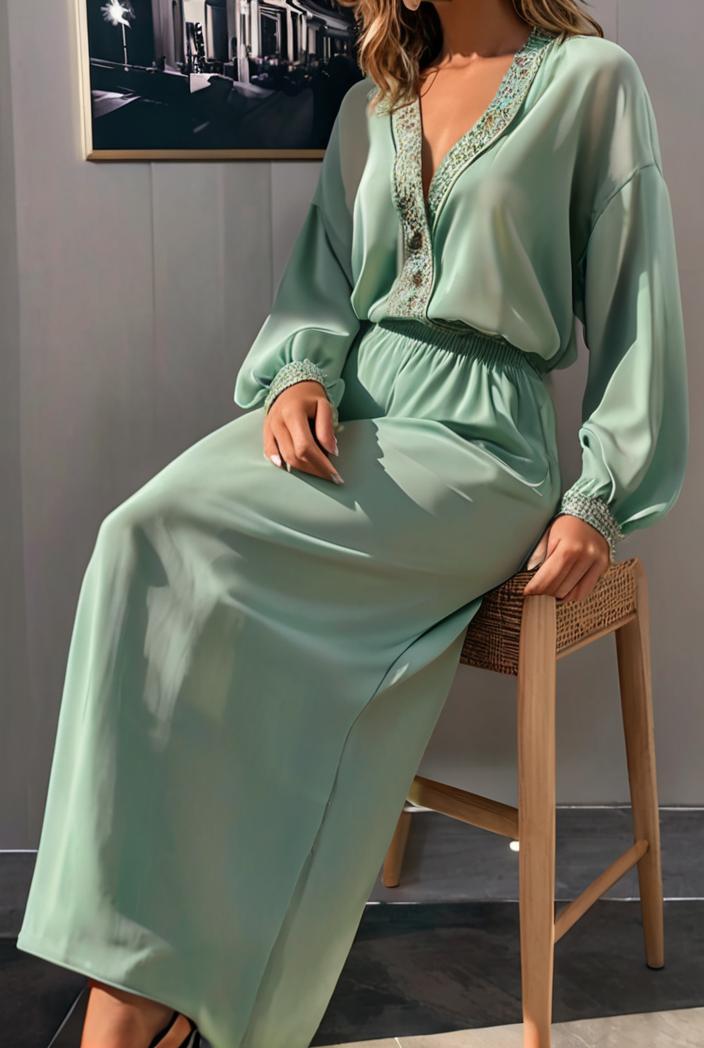 casual v neck long sleeve dress 102730