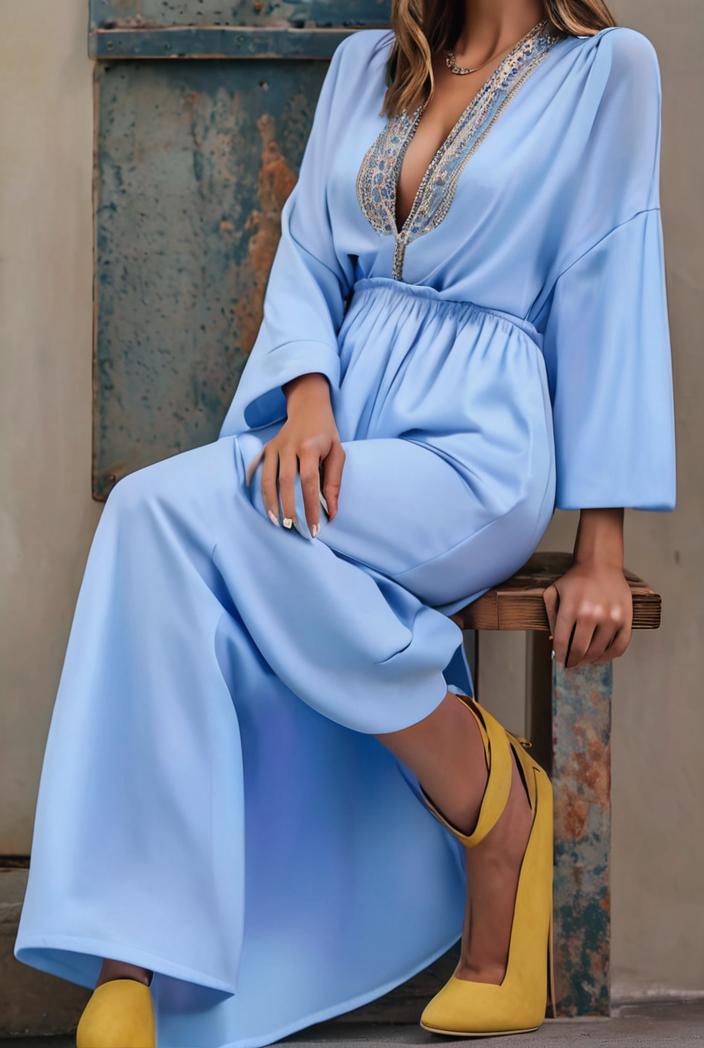 casual v neck long sleeve dress 102733