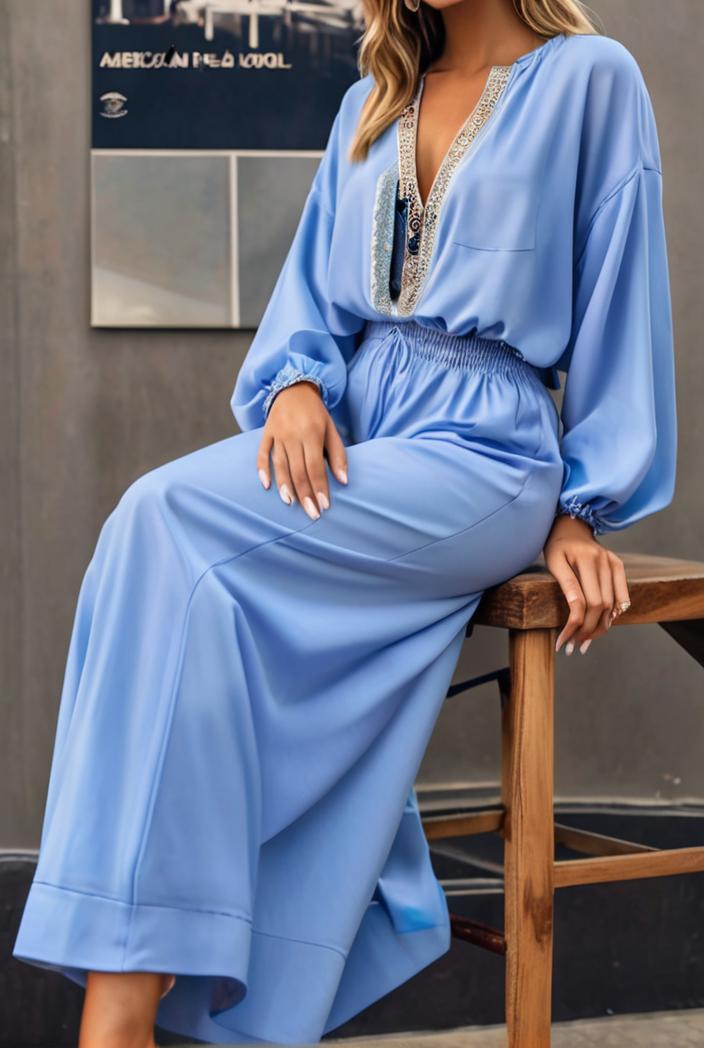 casual v neck long sleeve dress 102738