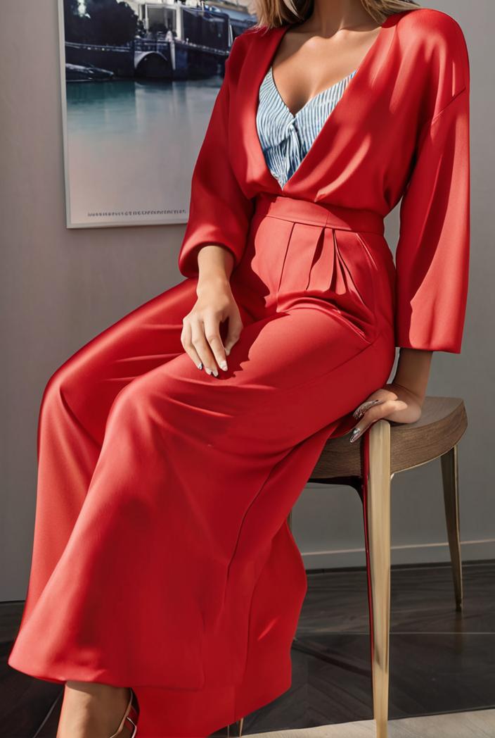 casual v neck long sleeve dress 102744
