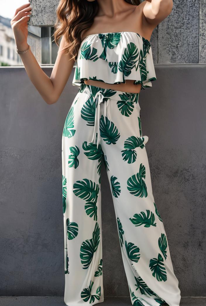 fashion print frilled off shoulder flared jumpsuit 111589