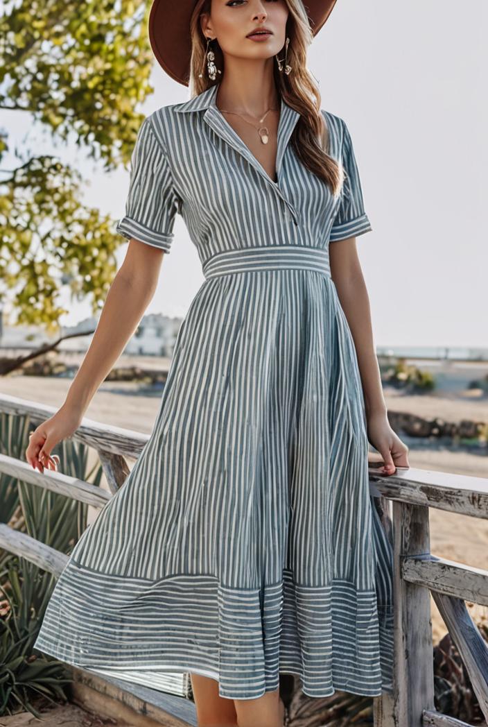 fashion striped temperament midi dress 112747
