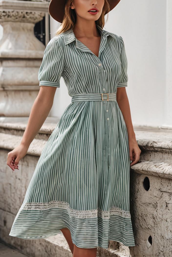 fashion striped temperament midi dress 112748