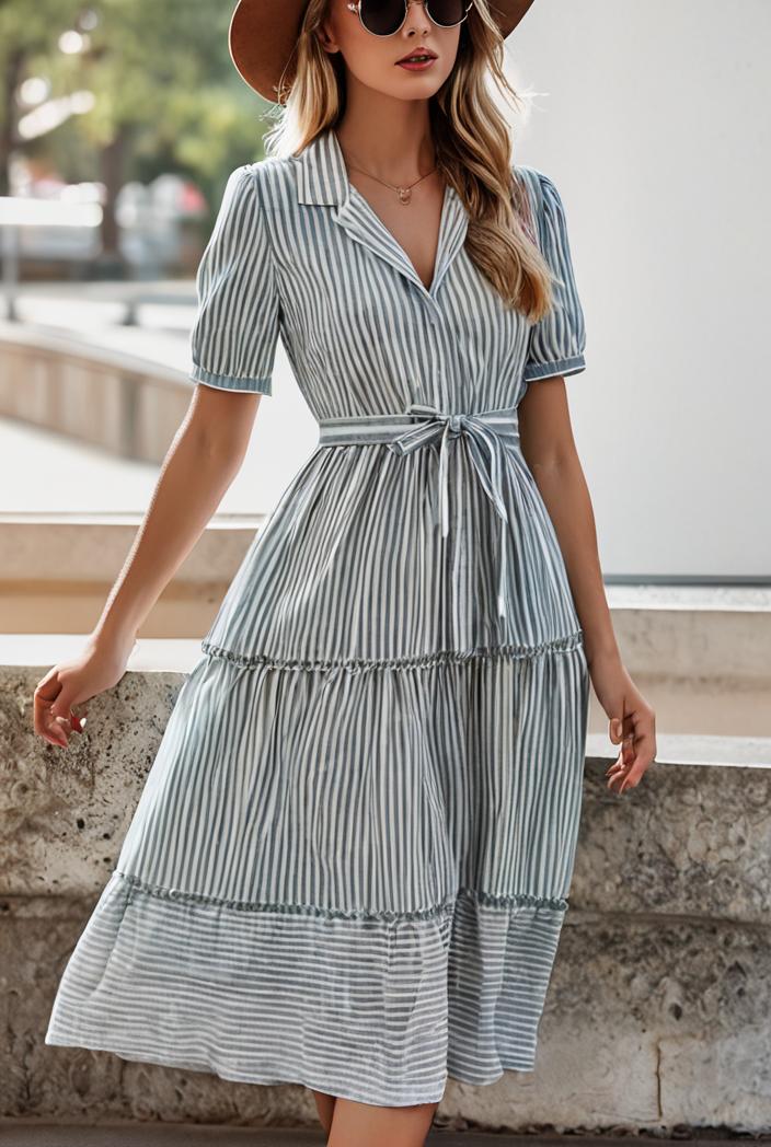 fashion striped temperament midi dress 112749