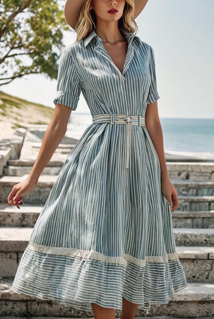 fashion striped temperament midi dress 112750