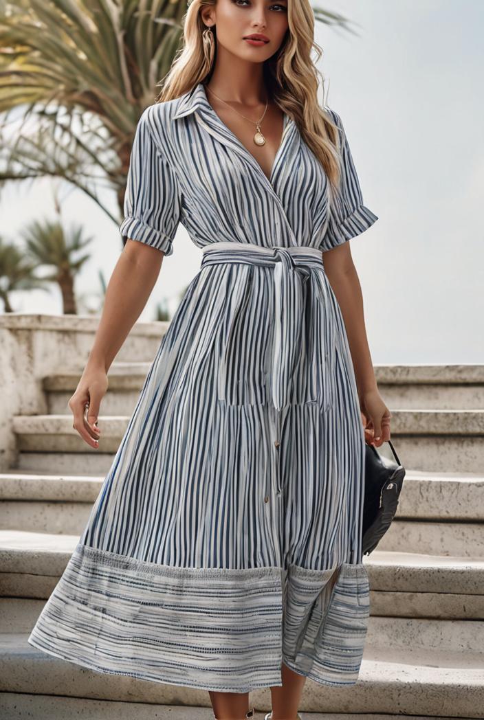 fashion striped temperament midi dress 112751
