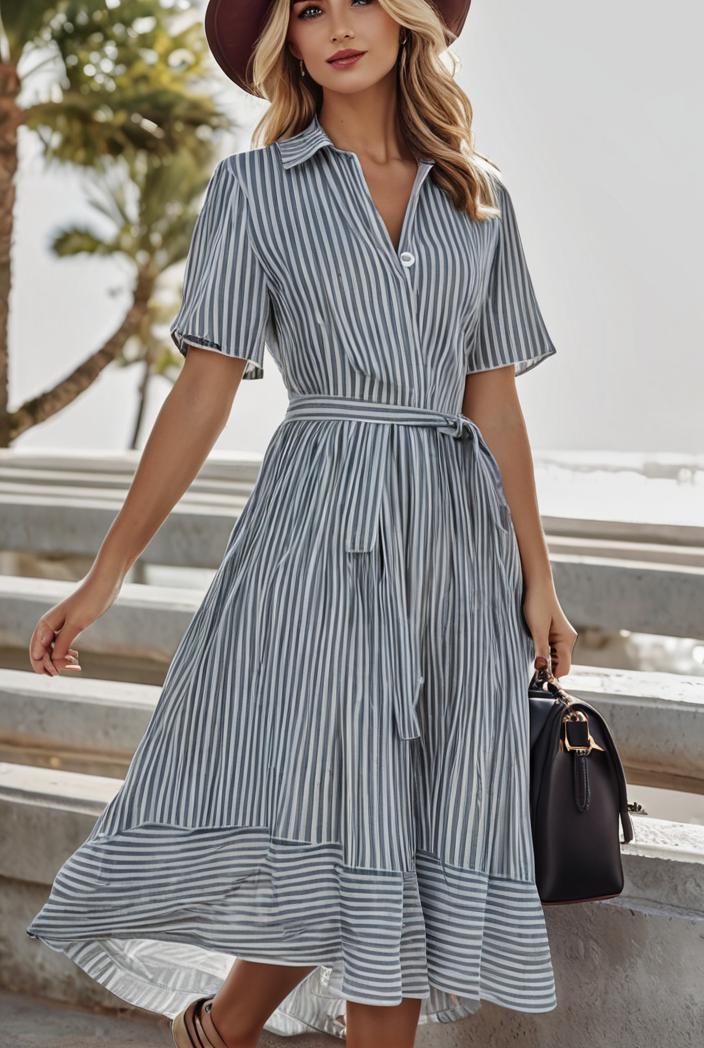 fashion striped temperament midi dress 112752