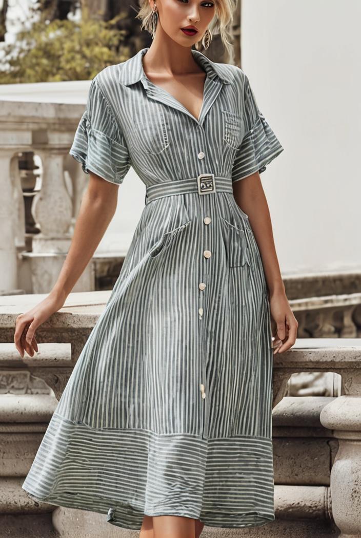 fashion striped temperament midi dress 112753