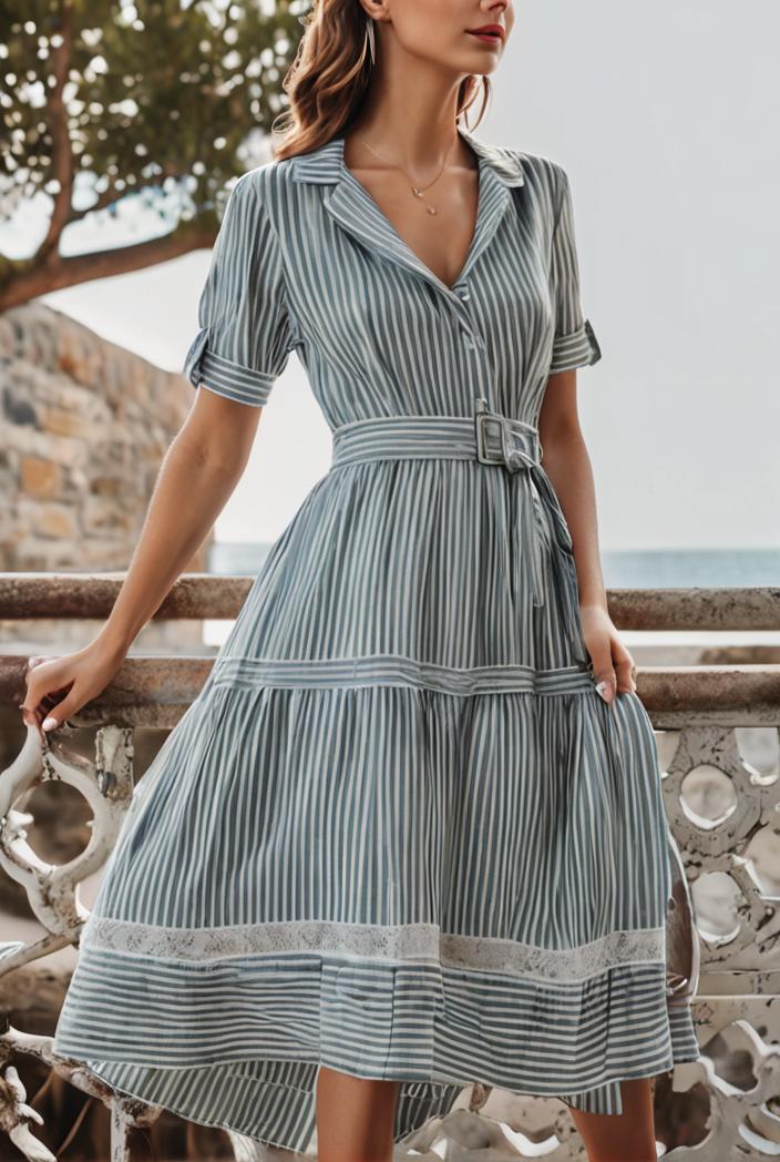 fashion striped temperament midi dress 112754