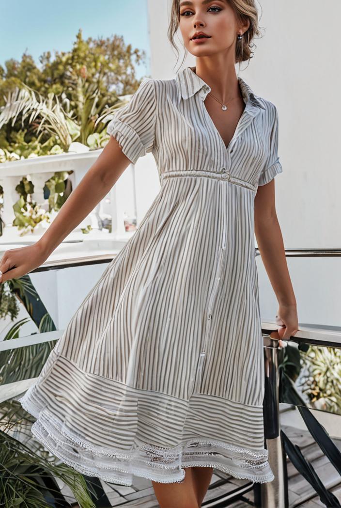 fashion striped temperament midi dress 112755