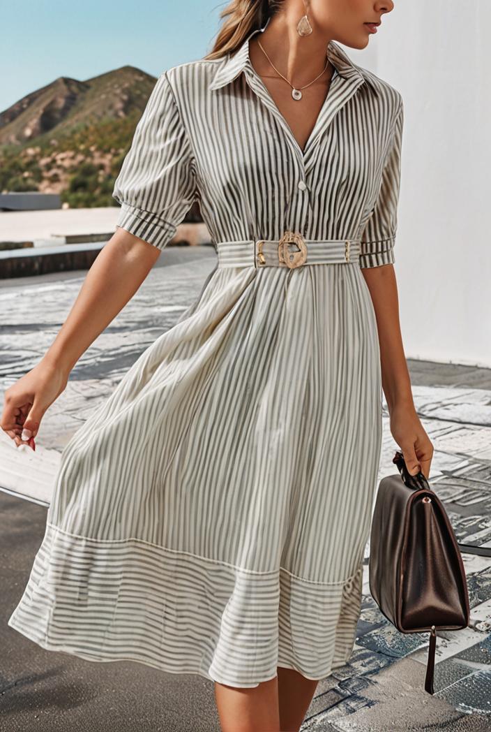 fashion striped temperament midi dress 112756