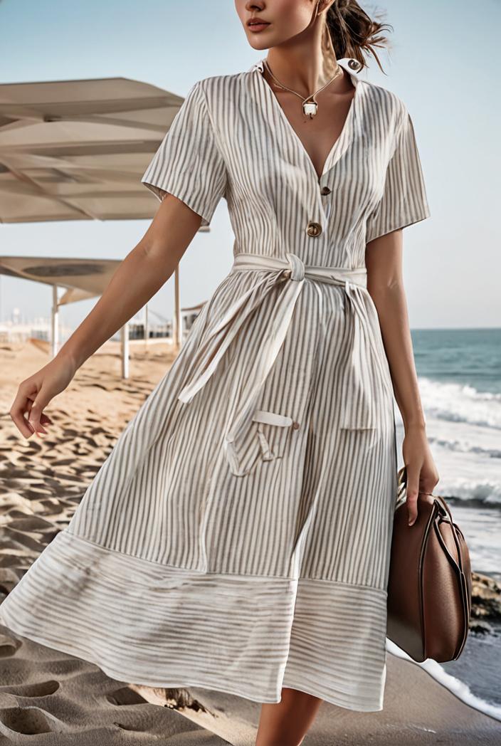 fashion striped temperament midi dress 112757