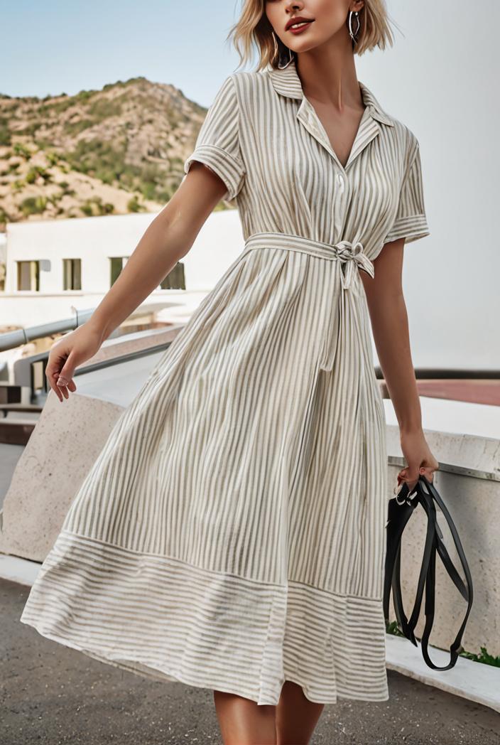 fashion striped temperament midi dress 112758